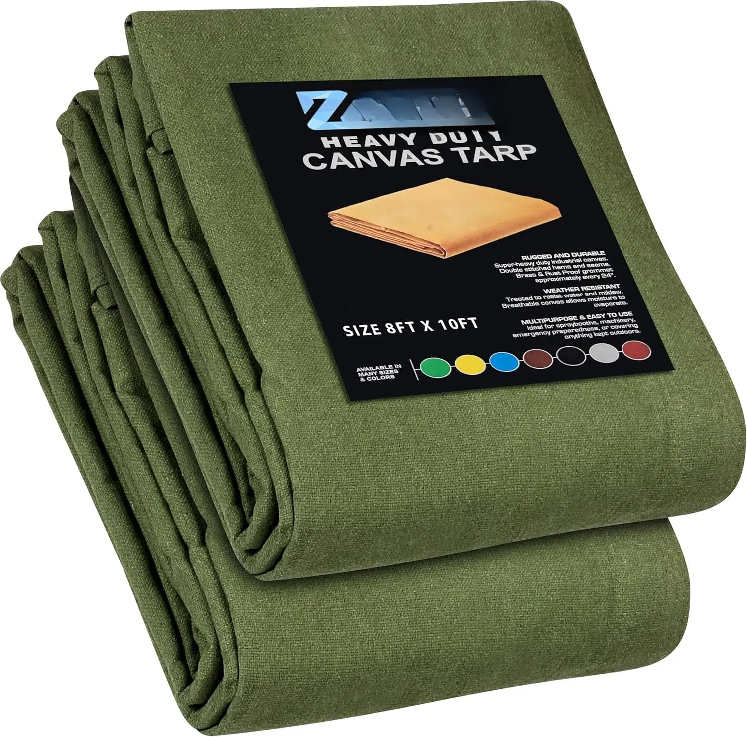 Heavy Duty Canvas Tarp (8' x 10' ft - Pack of 2) with Rustproof Grommets, UV Resistant &  Resistant Multipurpose Tarpaulin Cover for Outdoor, Industrial & Commercial Use (Olive Green)