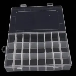 Plastic Organizer Box with 2 Pack 24 Grids for Beads Jewelry, Adjustable Dividers, Clear Storage for Crafts and DIY Projects
