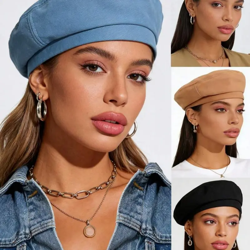 Summer Cotton Linen French Beret Hat for Women, Slimming Face, Lightweight Breathable Painter Hat, Large Head Circumference, Casual Style, Stylish Hat, Minimalist Headwear, Adjustable Casual Hats