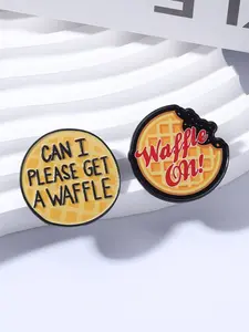 2PCS Stranger Things Eggo Waffle Cartoon Enamel Pin Retro Sci-fi Horror Movies  Bitten Waffle Waffle On Slogan and Can I Please Get A Waffle Classic Quote Design Brooches Decorative Backpack Jacket Hat Denim Jacket Jewelry Gift for Fans Friends