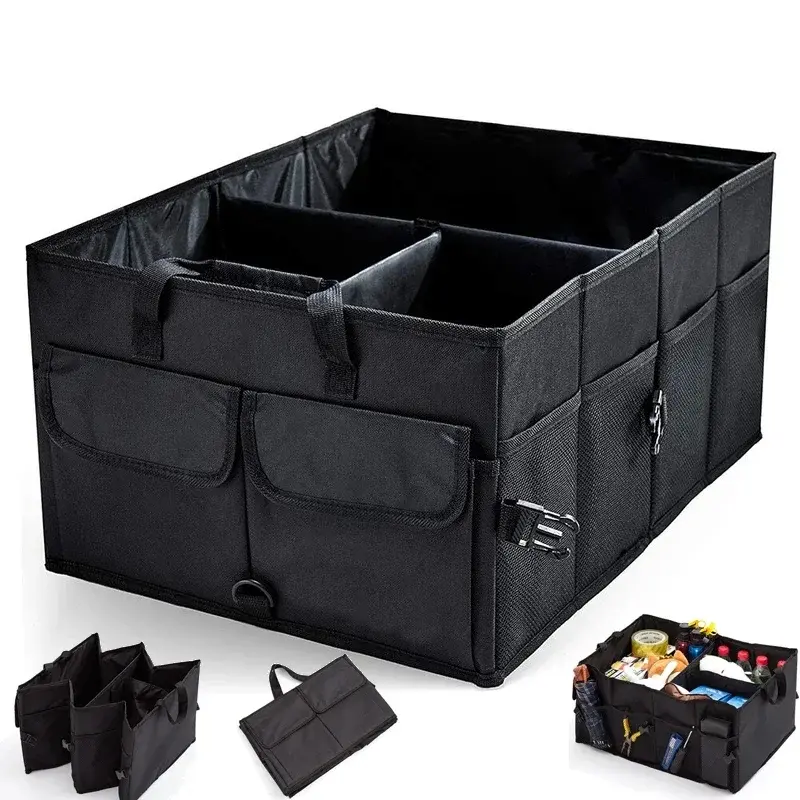 Large Capacity Car Trunk Storage Bag with Handle, Multi-Functional Foldable Oxford Cloth Fabric Organizer, Durable Multipurpose Pouch for Car Accessories, Carry