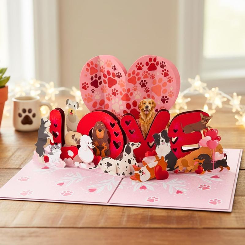 Pop Up Valentines Card, 3D Dogs Popup Valentines Day Card For Wife, Husband, Him, Her, Girlfriend, Boyfriend, Adults Kids| 6x8 in Dog Valentine Pop Up Cards With Envelope