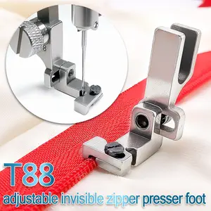 New Adjustable Multi-Function Invisible Zipper Presser Foot for Sewing Machine, Computer Flat Bed Attachment, Single Side Zipper Presser