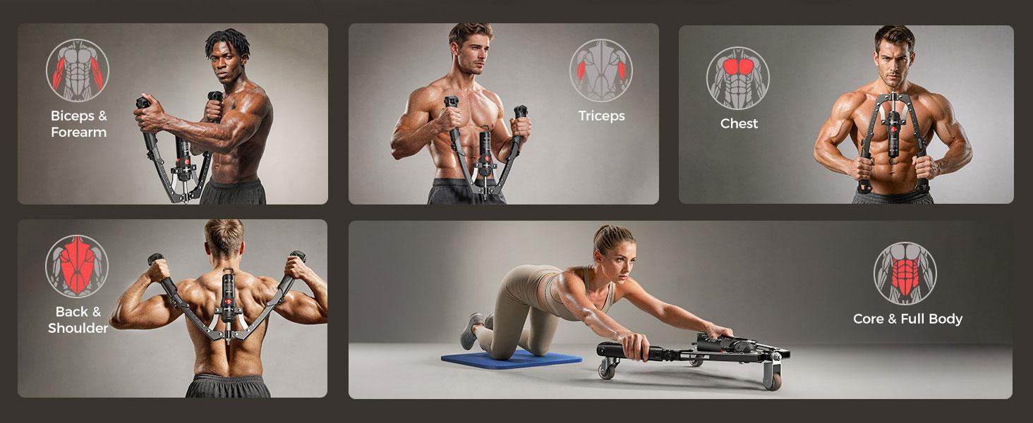 FED Fitness Flybird Series CT1 Chest Trainer Arm Exerciser & Arm Strength Trainer - Adjustable 22-440lbs Core, Tricep Workout Equipment with Ab Roller Wheel, Home Gym Exercise Equipment (Pad & Bag Incl.) for Men Women