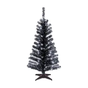 4' Black Tinsel Tree with Clear Lights