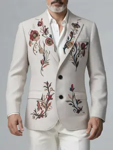 YINK Men's Elegant Retro Western Style Blazer, Printed & Embroidered Design, Perfect Fit Business Casual Formal for Men