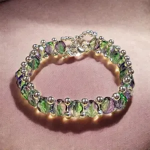Blueberry and Green Barrel Bracelet 7.75"