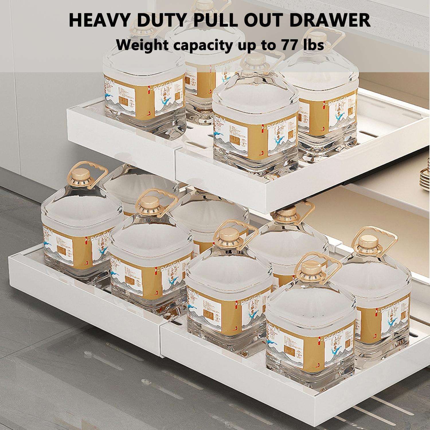 Expandable Pull-Out Cabinet Organizer, Heavy-Duty Slide-Out Drawer Shelf (12.6–20.5in) for Kitchen, Bathroom, and Storage Racks