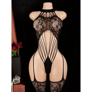 Strap Bodysuit with Netting, Hollow Strap Bodysuit, Sexy Fishnet Bodysuit, Sheer Sleeveless Mesh Bodysuit, Women'S Sexy Lingerie And Panties.Fabric Womenswear Backless Knit