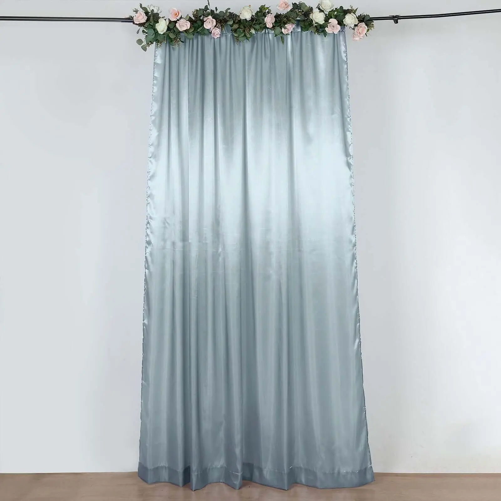 8ftx10ft Dusty Blue Satin Window Curtain Drapes, Elegant Festive Backdrops & Banners for Event Backdrop Panels