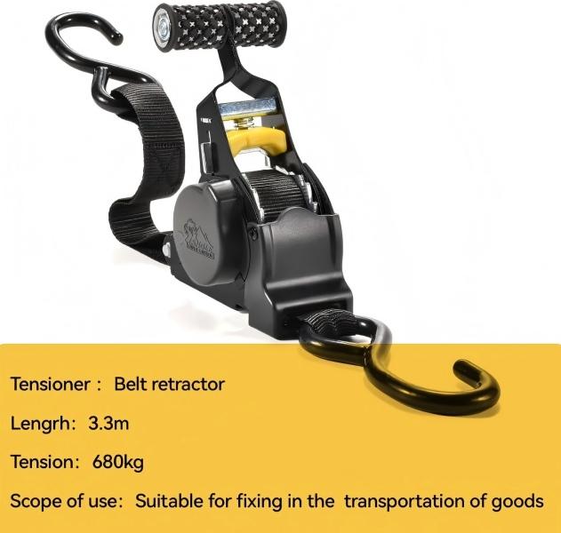 Heavy Duty Retractable Ratchet Tie Down Strap | 1in x 11ft Self Retracting Ratchet Strap with S Hooks for Truck Trailer ATV Motorcycle Cargo Securement