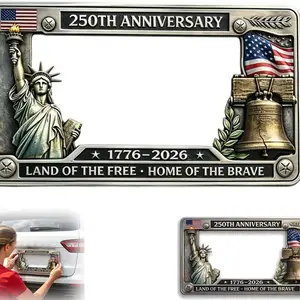 250th Anniversary License Plate Frame 1776-2026, American Patriotic Metal Decor, Includes Statue of Liberty and Liberty Bell, Perfect Car Gift