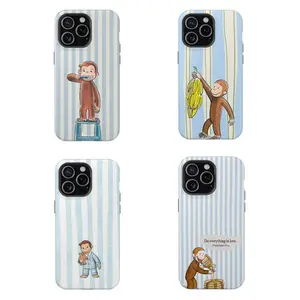 Blue Stripes Curious George – Vintage Cartoon Book Cover  Cute Monkey with Bible Verse, Banana Phone Case