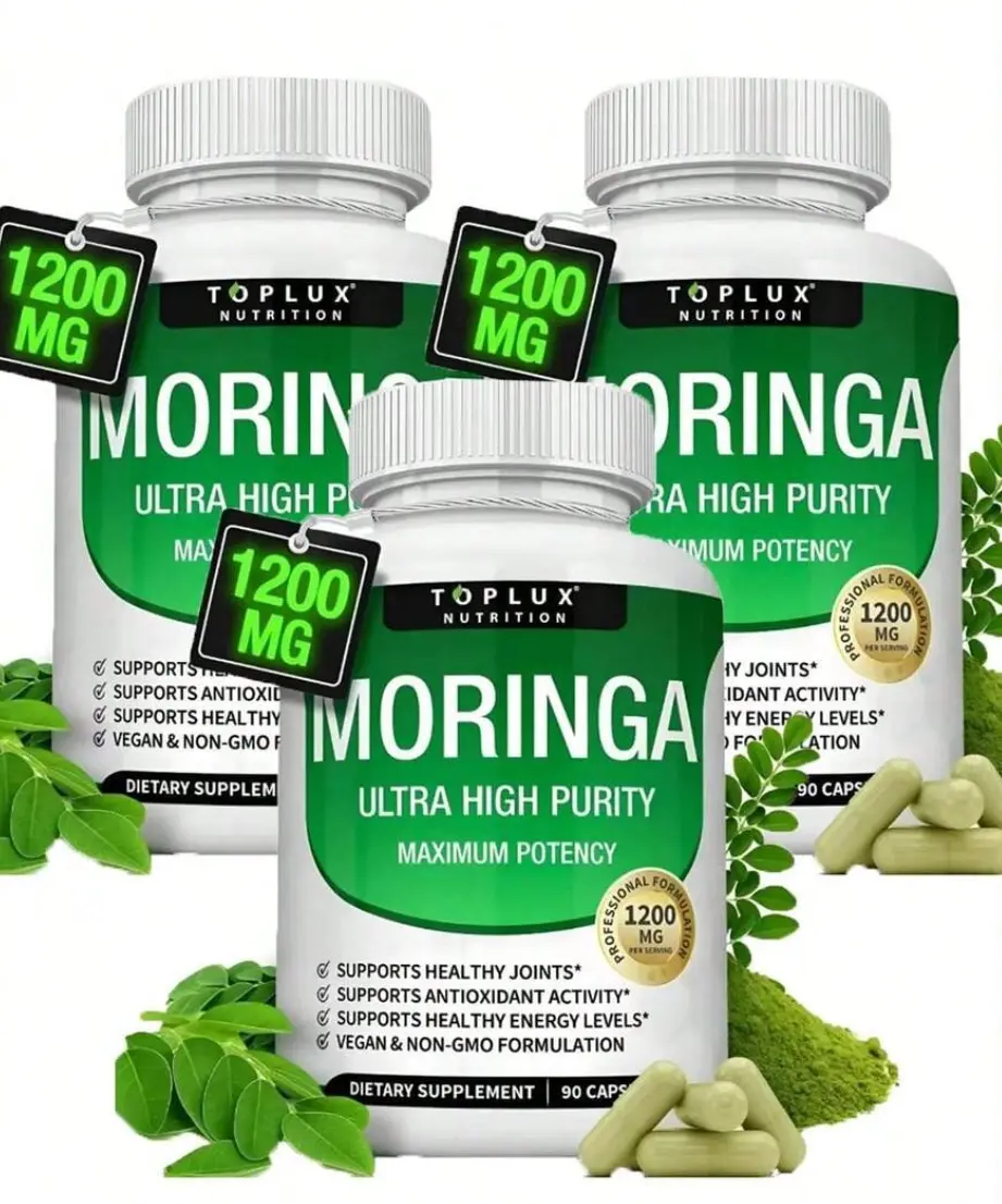 Exclusive Toplux Nutrition Moringa Capsules 1200mg, Pure Organic Moringa Leaf Powder Supplement, Supports Immune System & Digestive Gut Health, Non-GMO,Vegetarian Dietary Edible Fitness Natural Vitamins - 90 Capsules