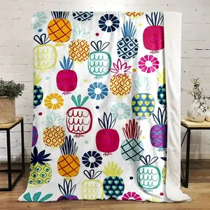 Cozy Pineapple Cartoon Print Flannel Throw Blanket - Soft, Reversible, All-Season Comfort for Bed, Sofa, Camping & Travel - Machine Washable, Fruit, Small Cover