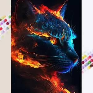 Flame Cat Pattern DIY Diamond Arts Colorful Painting Kit Without Frame, DIY 5D Diamond Arts Colorful Painting for Home Bedroom Wall Decor, Diamond Painting Kits