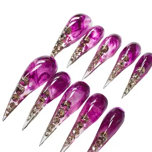 Jmnails 1.6inches Dragon Claw Nails 10 Pcs Handmade Acrylic Press on Nails Holographic Glitter 3D Crystal Accents Salon-Quality Statement Nails with Rhinestone Glue for Nailcare