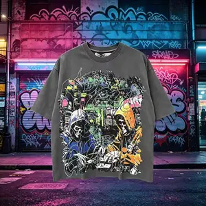 2026 SS Retro Skull Print T-Shirt American Hip Hop Street Style Color Rhinestone Accent Loose Fit Short Sleeve Tee Men Women