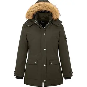 Women's Plus Size Waterproof Winter Puffer Coat with Detachable Hood