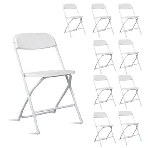 4/6/10 Pack White Black Plastic Folding Chair, Indoor Outdoor Portable Stackable Commercial Seat with Steel Frame 350lb. Capacity for Events Office Wedding Party Picnic Kitchen Dining