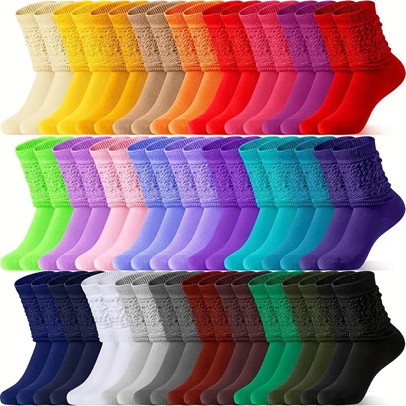 Women's Candy Color Mid-Calf Socks, 6-Pair Mix-and-Match Set, Breathable All-Seasons Polyester with a Soft Cushioned Sole, Socks For Women, Assorted Colored Mid-Calf Socks, Polyester For Easy Wear
