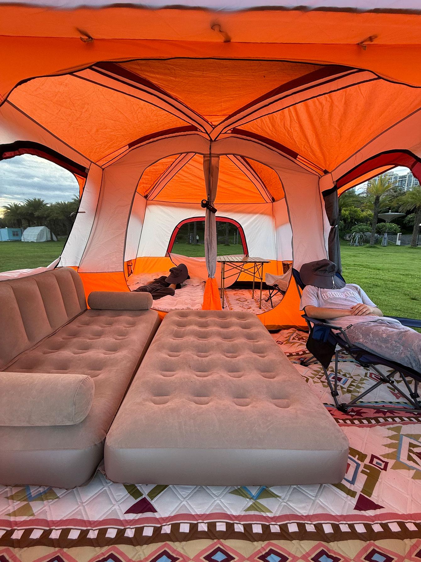 【Family Camping Tent】10-12 Person Extra Large Waterproof Easy Setup Oxford Straight Wall 2 Rooms Mesh Windows 3 Doors for Summer Camping Hiking Glamping Friends & Family Gatherings Camping Essentials National Park Week Labor Day Gift