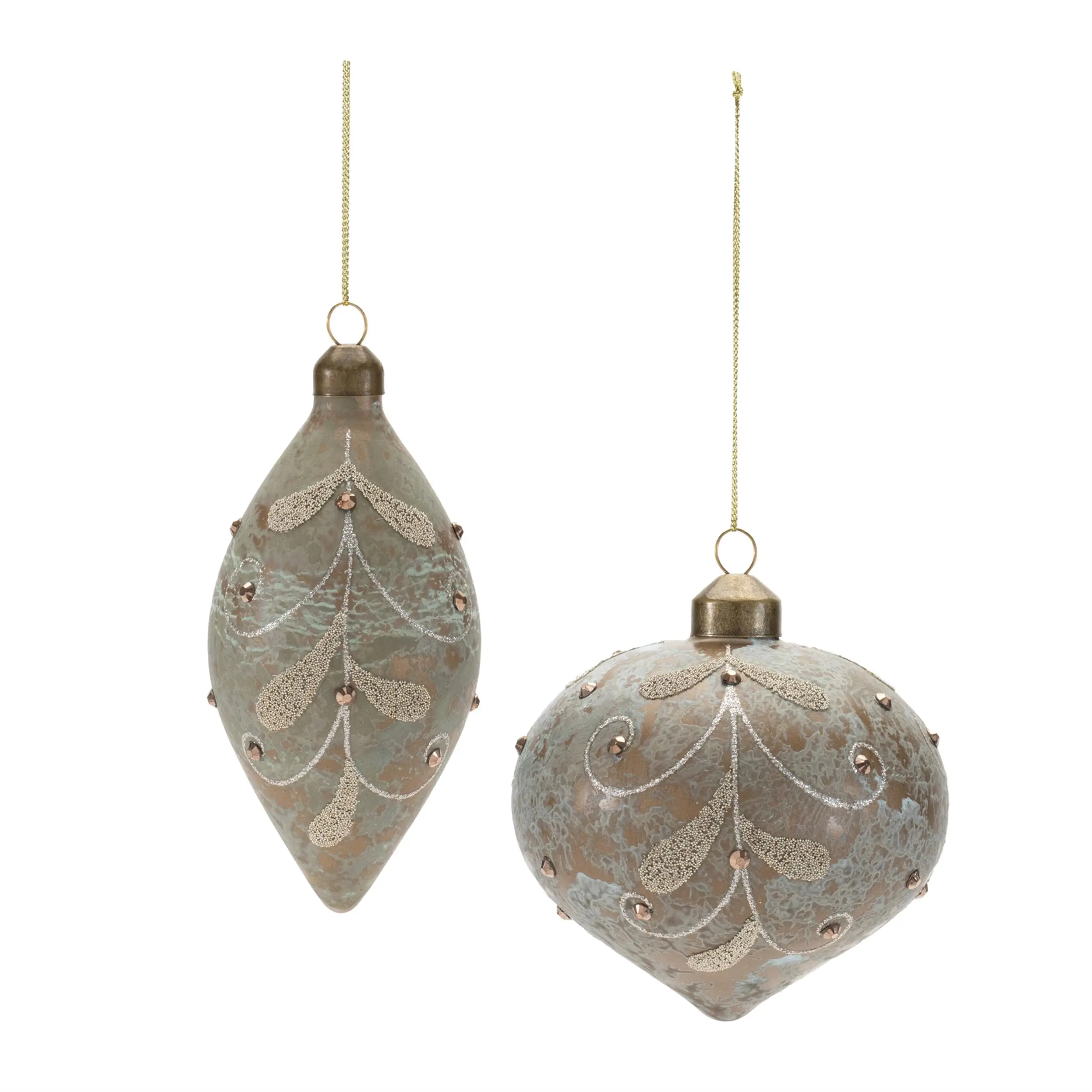 Distressed Bead Glass Ornament (Set of 12)