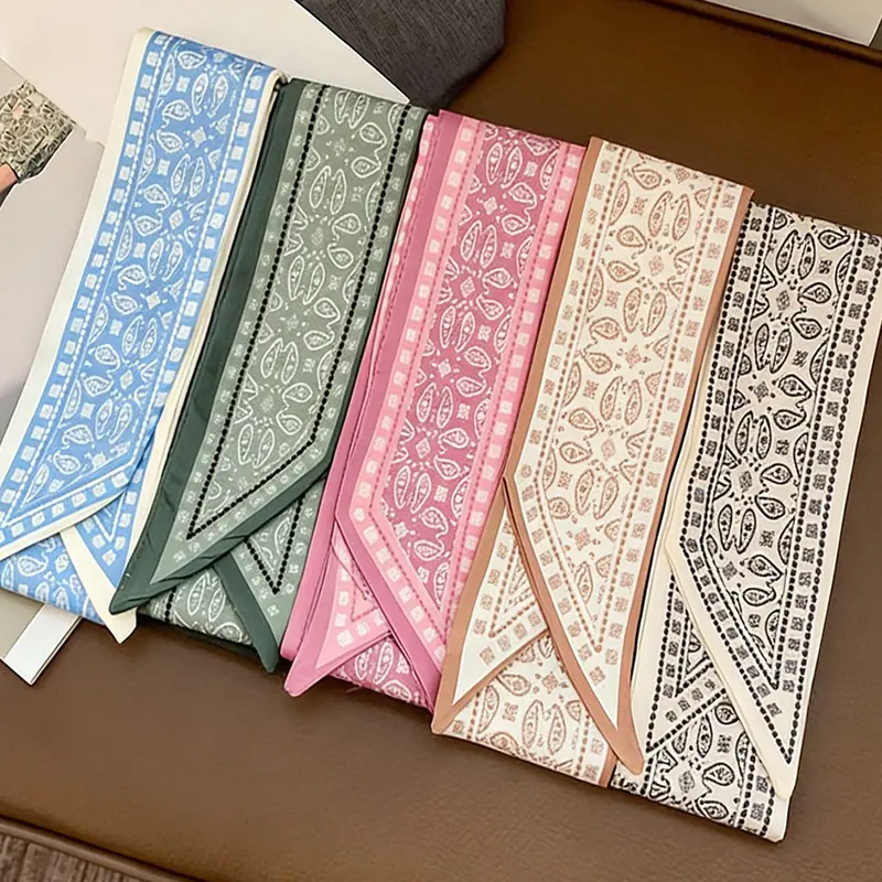 5 Pcs / 1 Set Candy Color French Style Polyester Paisley Print Scarf Set, Vintage Hairband, Headscarf, Woven Ribbon, Multifunctional Scarf, Scarf for Hair, Bag Accessories