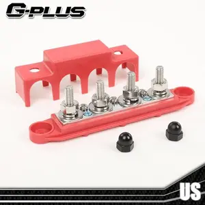 250A 12V 4 Post Busbar Bus Bar Power Distribution Block With Cover 5/16" Red