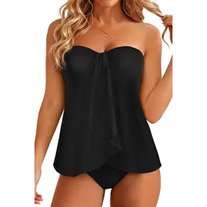 Tempt Me Two Piece Tankini Bathing Suits for Women Halter Bandeau Swim Top with Bottom Flyaway Tummy Control Swimsuit  SwimWeek  summervibes