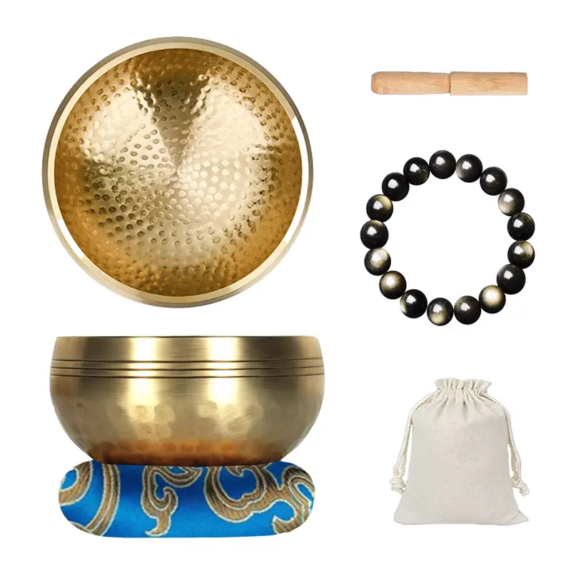 Unisex Handmade Tibetan Singing Bowl 1 Set - 3.14 in Hand-Hammered Percussion Instrument by Nepal Artisans, 194g, with Hand-Sewn Cushion, Fabric Case, Crystal Bracelet, Resonant Tone for Mindfulness Adults, Prayer Gift