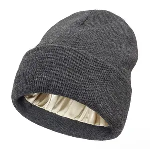 Unisex Satin Lining Beanie - Soft and Comfortable Beanie for Men & Women - Versatile Home Decor Accessory Solid Color Bonnet Hats