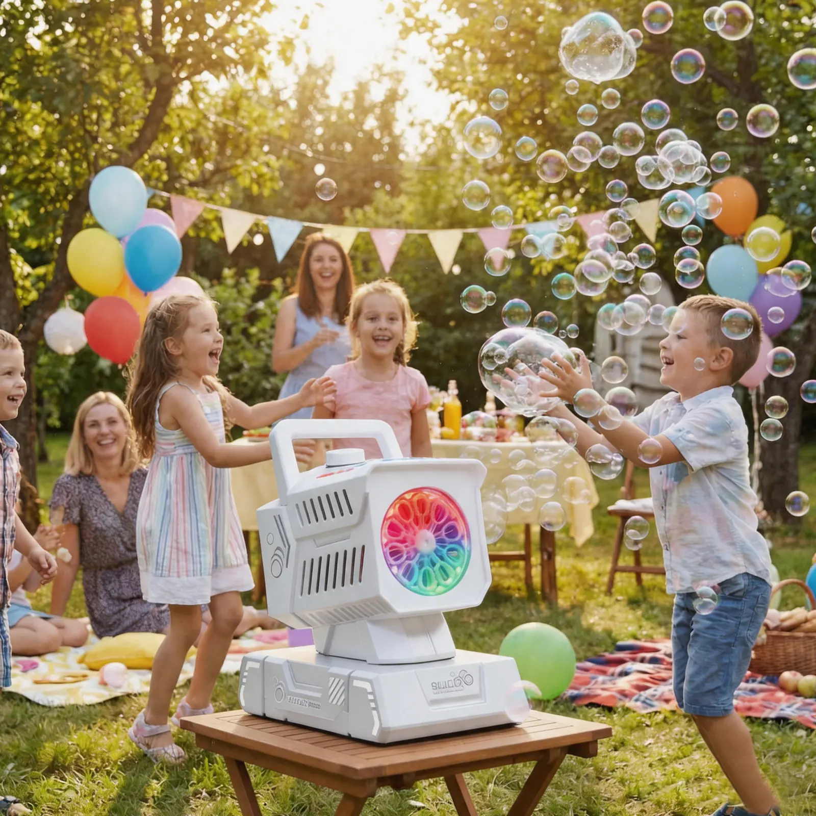 Fikomash Kids' Birthday Bubble Blower, Quiet Operation, Simple One-Button Control, 10 Light Modes, Safe White