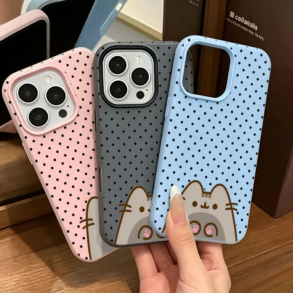 Kawaii Cute Polka Dot Cat Case for iPhone 16 15 14 13 12 17 Pro Max, Aesthetic Pink Kitty Paws Jelly 2-in-1 Soft Shockproof Bumper Cover