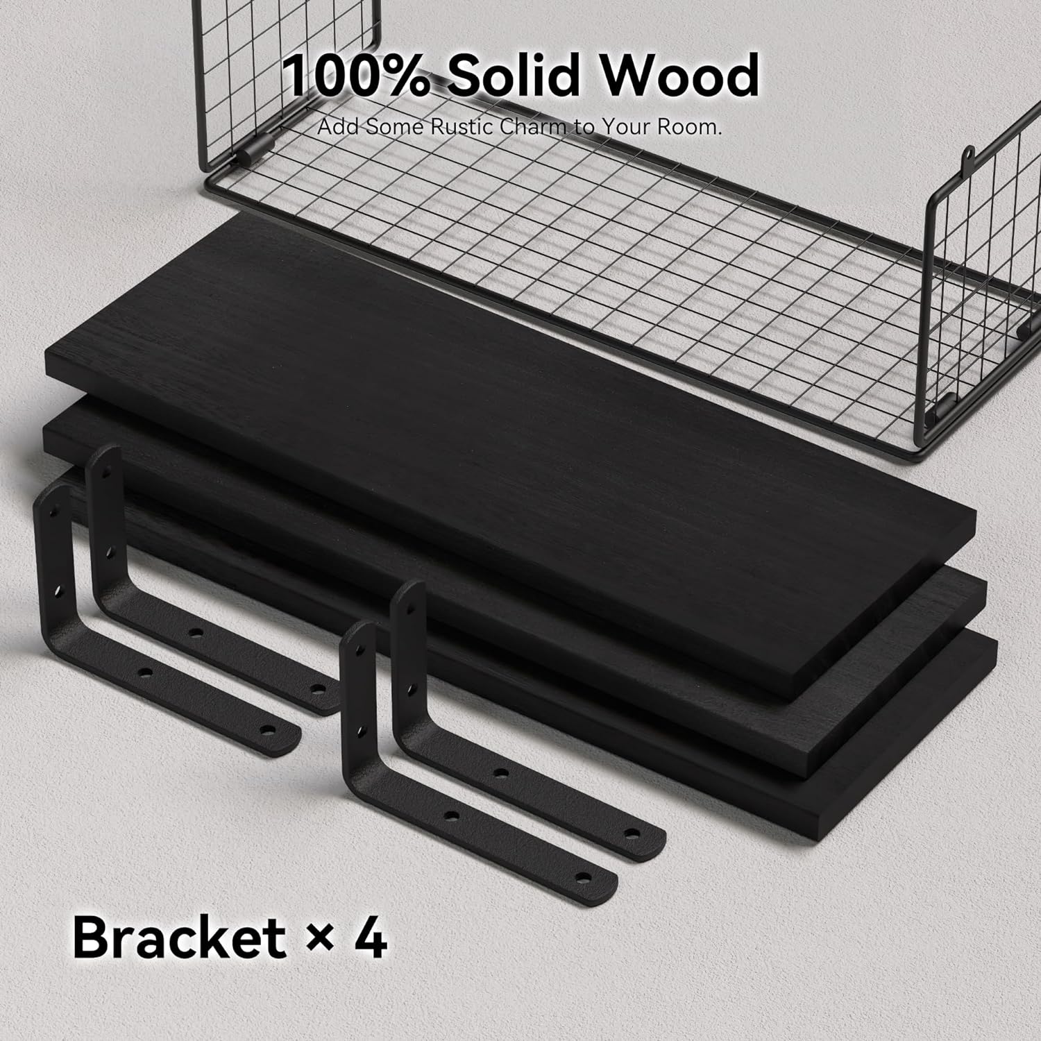 Premium Live-Edge Elm Wood Floating Shelves with Refined Edging--Crafted from rustic solid elm wood, these heavy-duty floating shelves feature invisible brackets for a seamless display