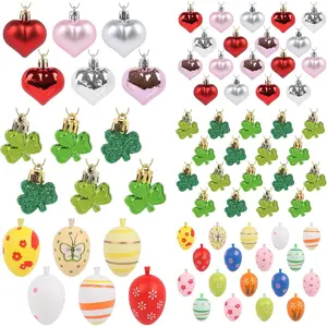 72pcs Valentine's Day Heart Shaped Ornaments for Tree, Shamrock Ornaments for Small Tree Mini Hearts Easter Egg Hanging Sets for Easter St Patricks Day Party Holiday Ornaments