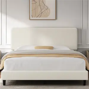 Yaheetech Bed Frames with Adjustable Headboard, Chenille Fabric Upholstered Headboard/Platform Bed, No Box Spring Needed/Wood Slats Support/Easy Assembly