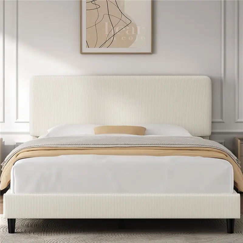 Yaheetech Bed Frames with Adjustable Headboard, Chenille Fabric Upholstered Headboard/Platform Bed, No Box Spring Needed/Wood Slats Support/Easy Assembly