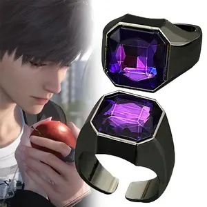 Game Love and Deepspace Caleb Cosplay Ring Unisex Goth Adjustable Opening Purple Gemstone Ring Couple Jewelry Accessories Gifts