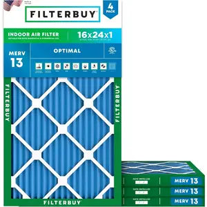Filterbuy 16x24x1 Air Filter (4-Pack), Pleated MERV 13 Optimal Defense HVAC AC Furnace Air Filters (Actual Size: 15.38 x 23.38 x 0.75 Inches)
