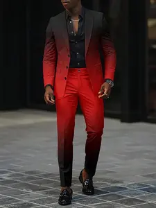 Men's Business Solid Color Contrast Trim Lapel Blazer & Pants Two-Piece Set, Slim Fit Formal Suit Set for Wedding Party, Men's Clothing for All Seasons, Menswear