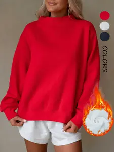 Women's Thick Warm Pullover Sweater, High Neck Long Sleeve Top, Casual Loose-Fit Winter Fashion, Plain Pattern, Fall & Winter Wear