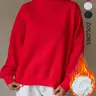 Women's Thick Warm Pullover Sweater Blank Hoodie Sweatshirts, High Neck Long Sleeve Top, Casual Loose-Fit Winter Fashion, Plain Pattern, Fall & Winter Wear Womenswear