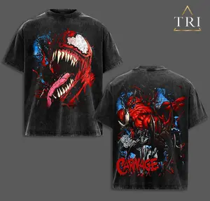 Carnage Symbiote - Spidey MMCU verse Edition Double Printed Oversize Lightweight TV series Vintage Graphic Design Top Cotton Comic Superheroes Streetwear T-Shirt Clothes Menswear Womenswear.