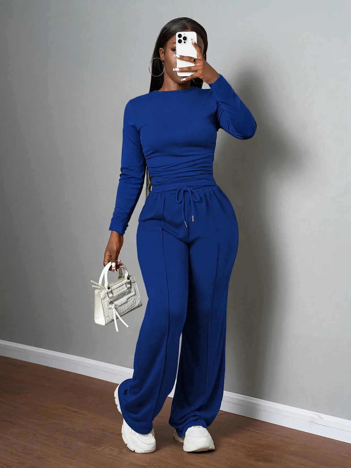 USBOUTIQUE CHIC Women's 2026 Fall Slim Fit Two Piece Set Long Sleeve Top & High Waist Pants Stretchy Outfit