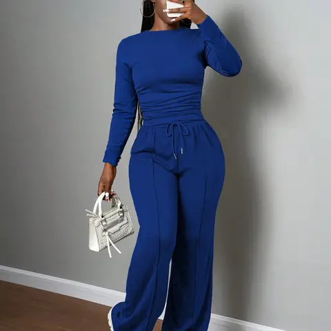 USBOUTIQUE CHIC Women's 2026 Fall Slim Fit Two Piece Set Long Sleeve Top & High Waist Pants Stretchy Outfit