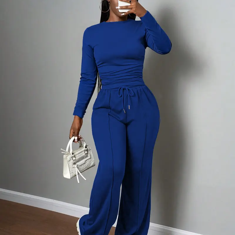 USBOUTIQUE CHIC Women's 2026 Fall Slim Fit Two Piece Set Long Sleeve Top & High Waist Pants Stretchy Outfit
