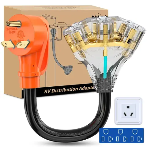 Nilight TT-30P-A NEMA TT-30P Male-to-Female RV Distribution Adapter Cord, ETL Listed, 3x15/20A 5-15R/5-20R Extension Sockets, Water-Resistant Outdoor Multi Plug, Flame-Retard PVC Jacket Resists Wear, Pure Copper High Power Socket, Campground RV Accessory