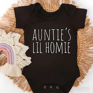 Baby Bodysuit Auntie's Lil Homie Print 100% Pure Cotton Non-Irritating Snap Closure Breathable Perfect For Gifting & Everyday