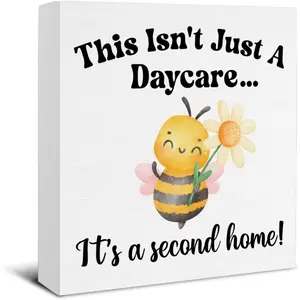 Christmas Halloween Decoration，Daycare Teacher Appreciation Gifts - Kindergarten Decor - Preschool Teacher Gifts - It Is a Second Home Wooden Sign Home Kindergarten School Classroom Desk Shelf Wall Table Decorations - 5 x 5 Inches